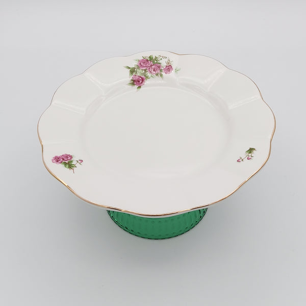 Wavy Golesorkhi Plate With Short Green Stand and Gold Rim