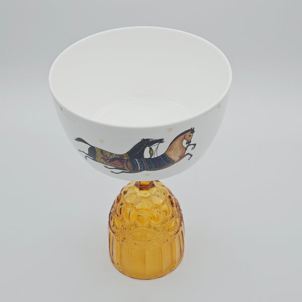Torkaman Horses Deep Bowl with Amber Stand