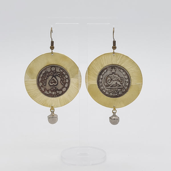 Pahlavi Coin Brass Earring with Drop