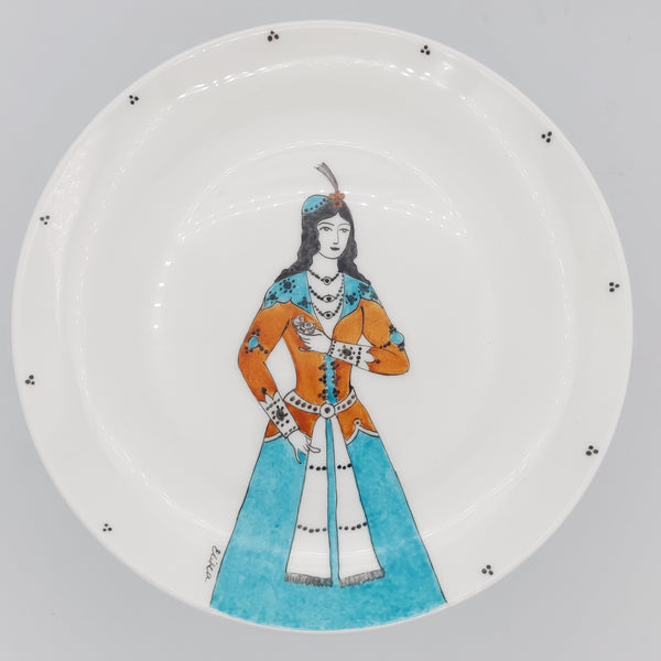 Hand Painted Qajar Lady Plate with Blue Glass Stand