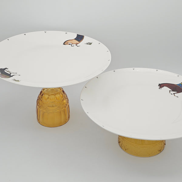 Torkaman Horses Round Plate with Amber Glass Stand