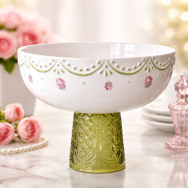 Large Pink Rose Bowl with Olive Stand