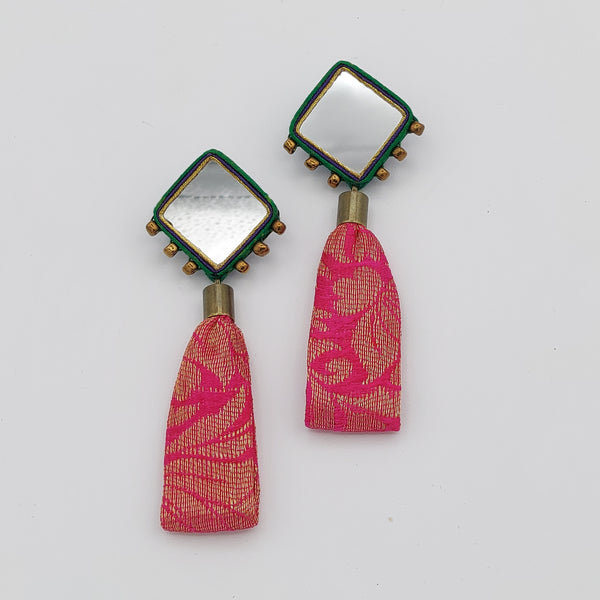 Diamond Mirror Earrings with Fabric