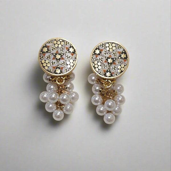 Khoosheh Pearl-Khatam Brass Earring