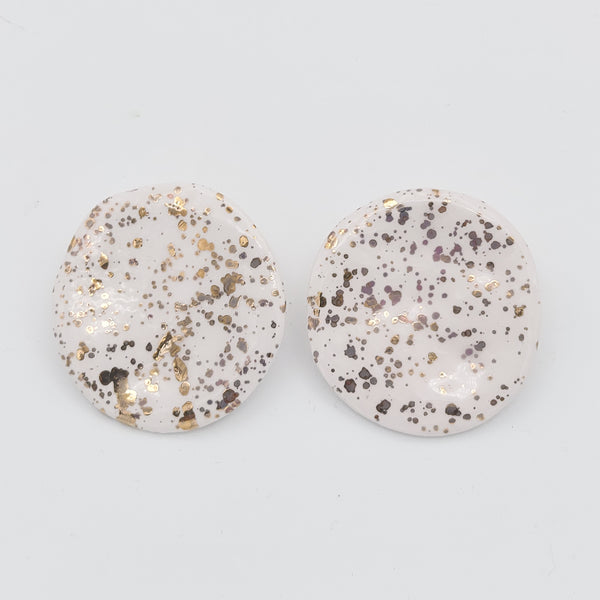 Gold-Speckled Round Ceramic Earrings