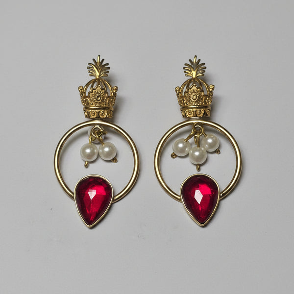 Crown Brass Earrings with Pearls