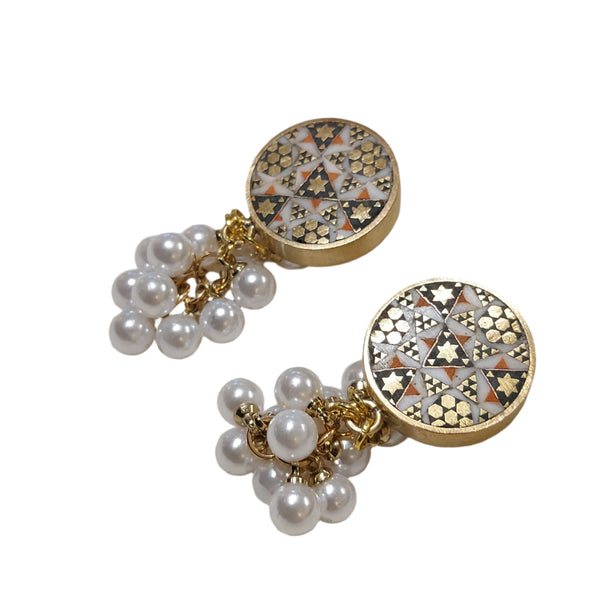 Khoosheh Pearl-Khatam Brass Earring