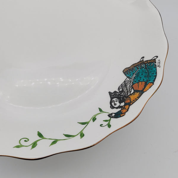 Hand Painted Persian Angel Serving Dish with Glass Stand