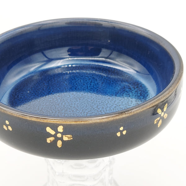 Small Lajevard Bowl With Glass Stand & Gold Touches