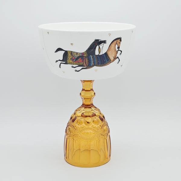 Torkaman Horses Deep Bowl with Amber Stand