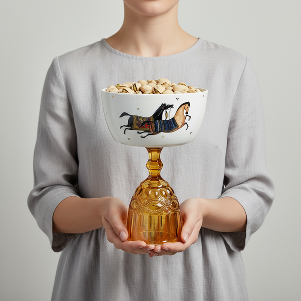 Torkaman Horses Deep Bowl with Amber Stand