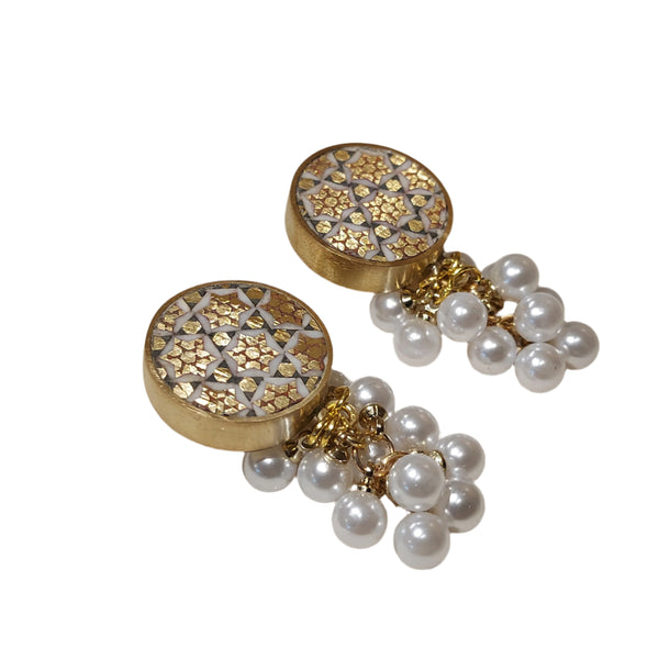 Khoosheh Pearl-Khatam Brass Earring
