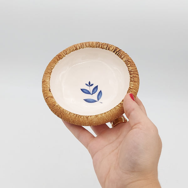 Blue Leaves Ceramic & Wood Plate