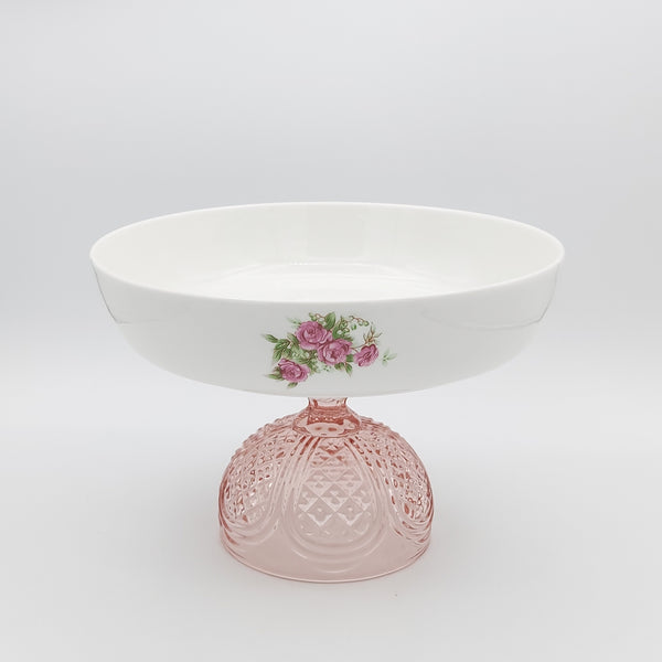 Golesorkhi Shallow Bowl With Short Pink Glass Stand
