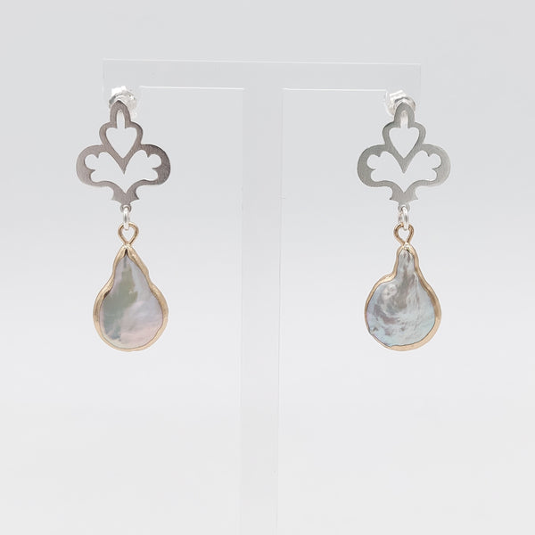 Clubs Silver Earrings with Baroque Pearls