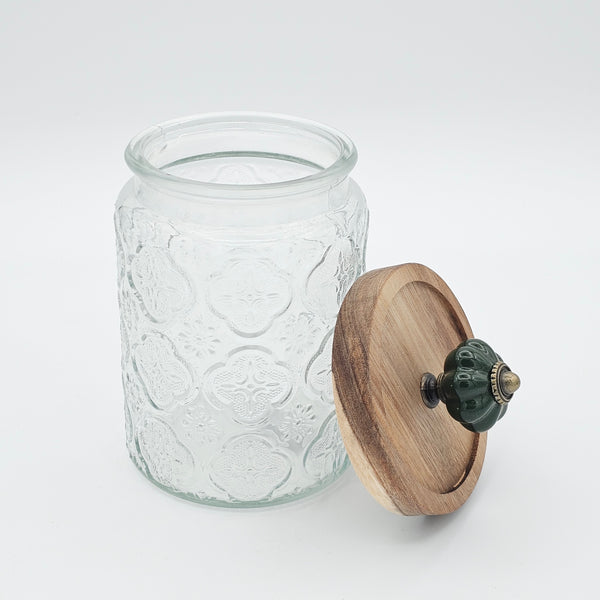 Vintage Glass Canister with wooden lid