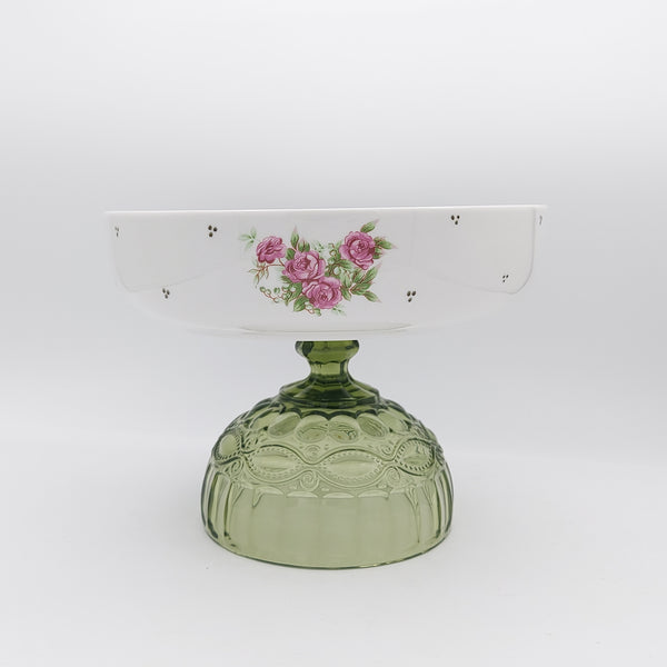 Golesorkhi Shallow Bowl With Olive Green Glass Stand