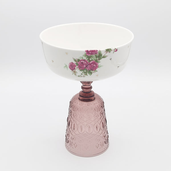 Golesorkhi Bowl With Gold Touches & Pink Glass Stand