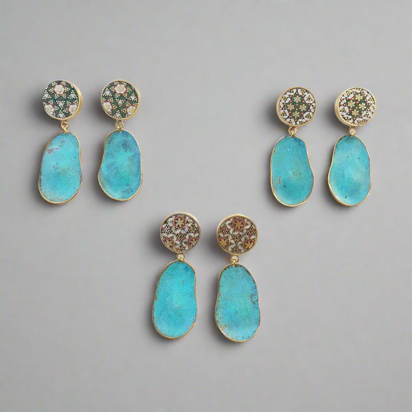 Adorn-Khatam Brass-Blue Patina Earring