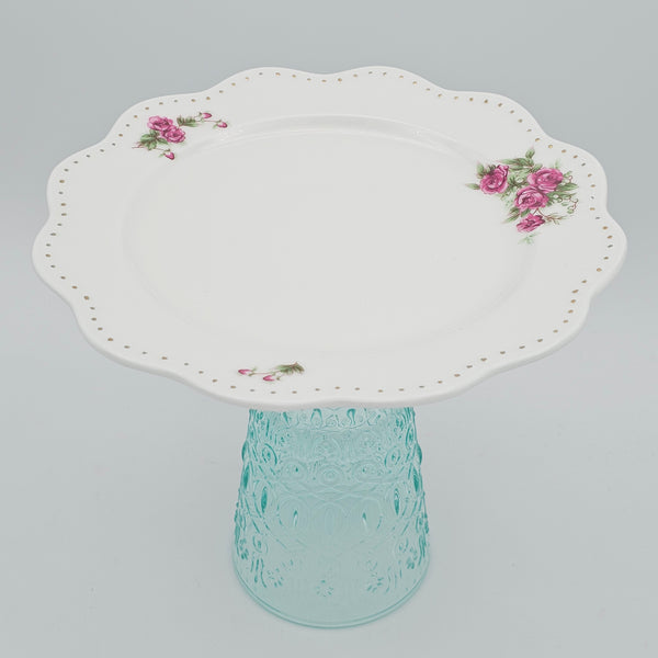 Wavy Rim Medium Golesorkhi Plate With Gold Touches & Turquoise Glass Stand