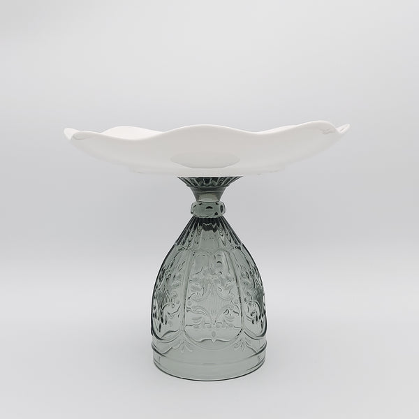 Wavy Golesorkhi Serving Plate With Tall Gray Glass Stand