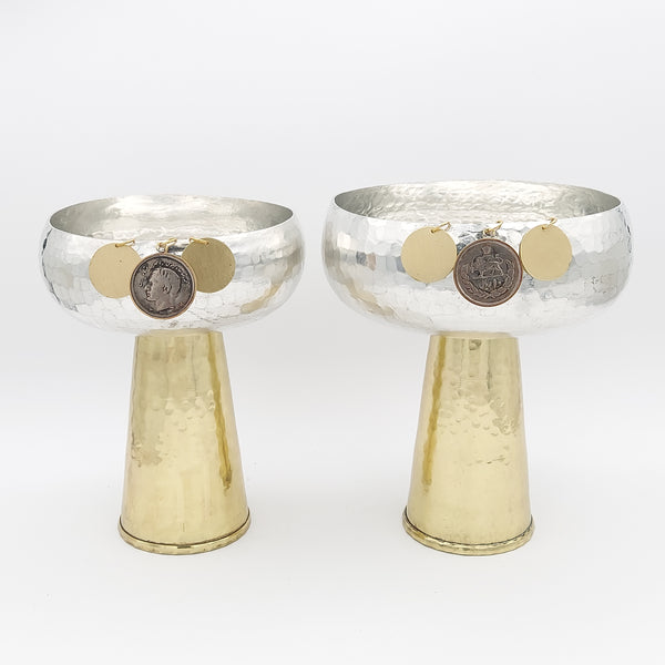 Copper Bowl with Brass Stand & Pahlavi Coin