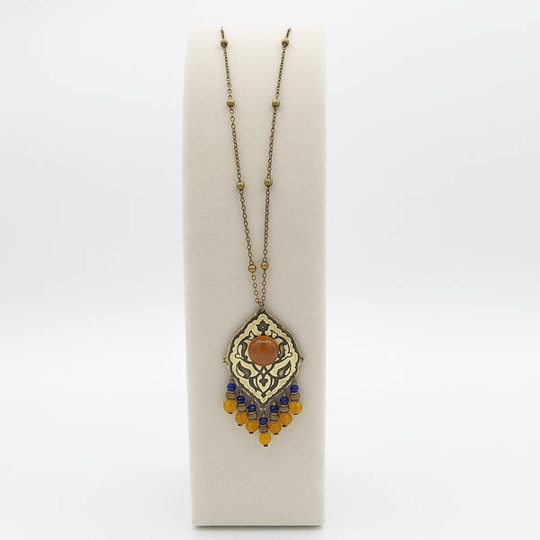 Persian Motif Brass Long Necklace