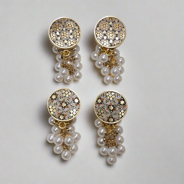 Khoosheh Pearl-Khatam Brass Earring