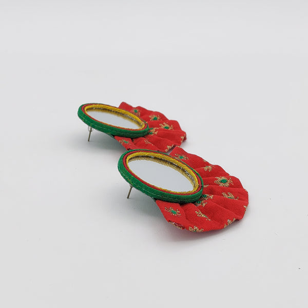 Circle Mirror Earrings with Short Pleated Skirt