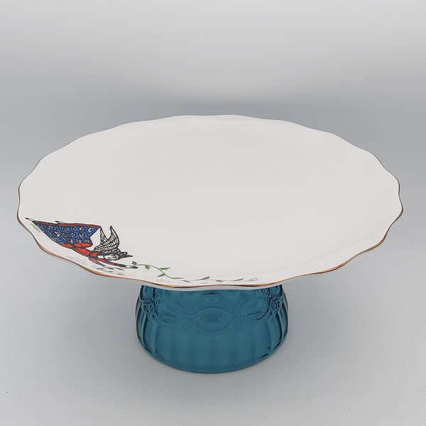 Hand Painted Persian Angel Serving Dish with Glass Stand