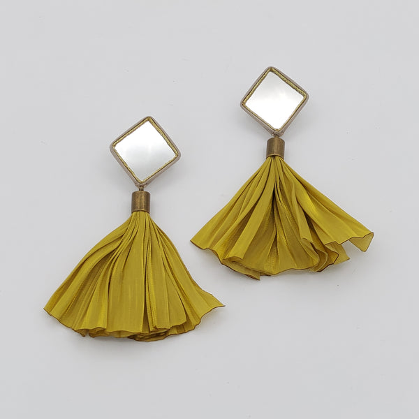 Diamond Mirror Earrings with Pleated Fabric