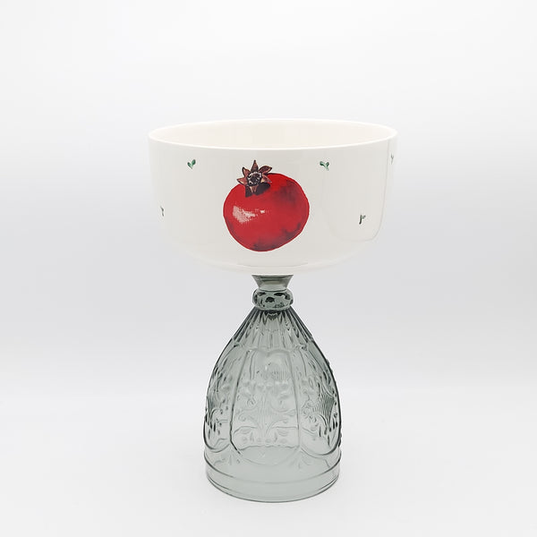 Pomegranate Deep Bowl With Tall Glass Stand