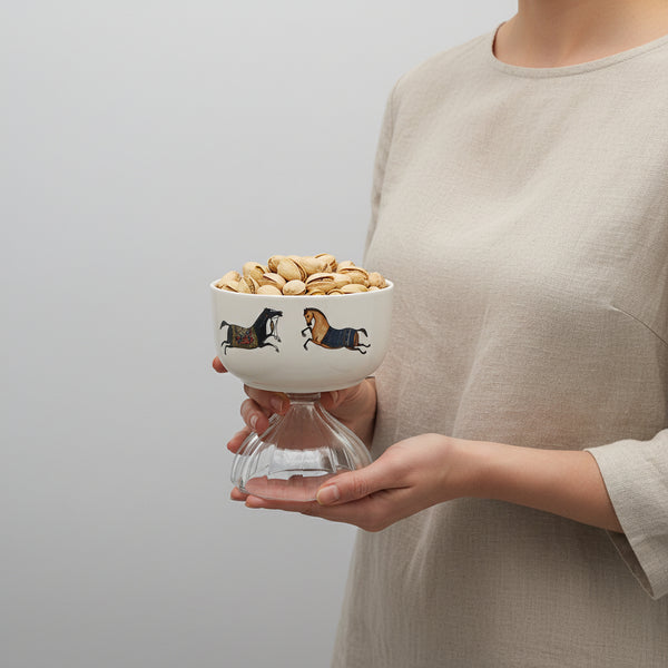 Torkaman Horses Small Bowl With Clear Glass Stand