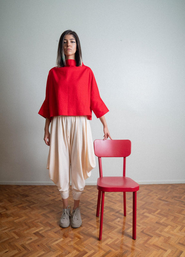 Red Square Linen Blouse