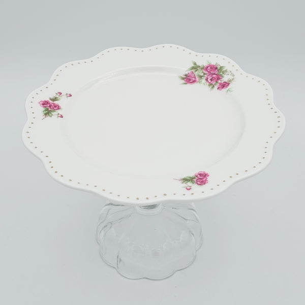 Wavy Rim Medium Golesorkhi Plate With Gold Touches & Clear Glass Stand