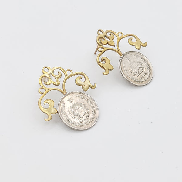 Pahlavi Coin Brass Earring Persian Motif