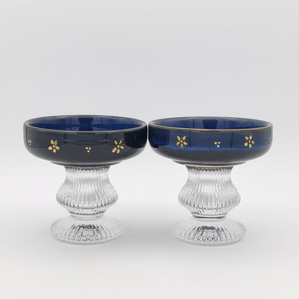 Small Lajevard Bowl With Glass Stand & Gold Touches