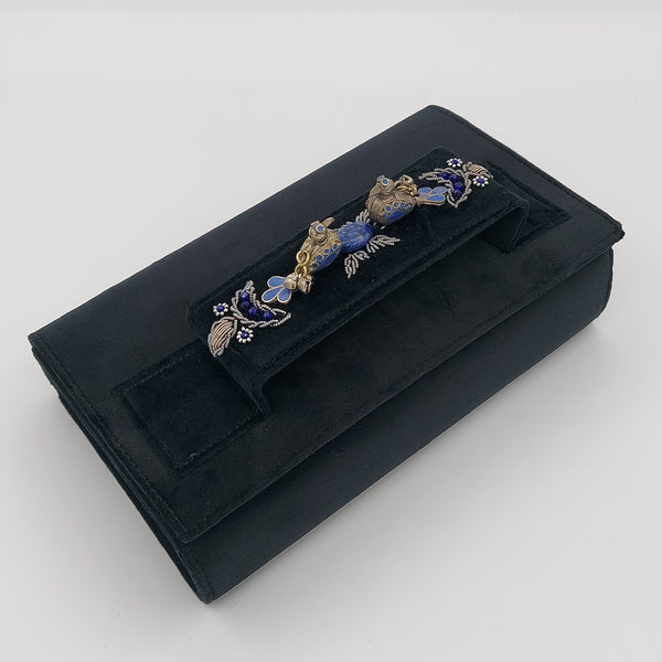 Black Amood Clutch with Lapis (Bird & Flower)