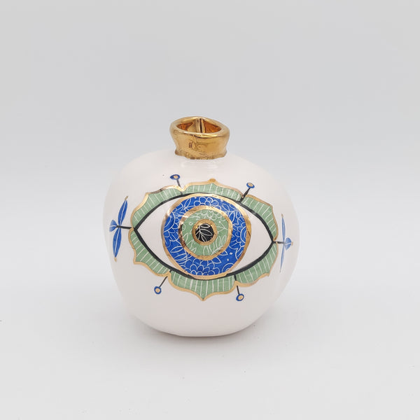 Evil Eye Decorative Ceramic Pomegranate with Gold luster
