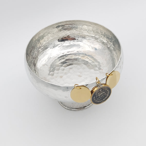 Copper Bowl with Stand & Pahlavi Coin