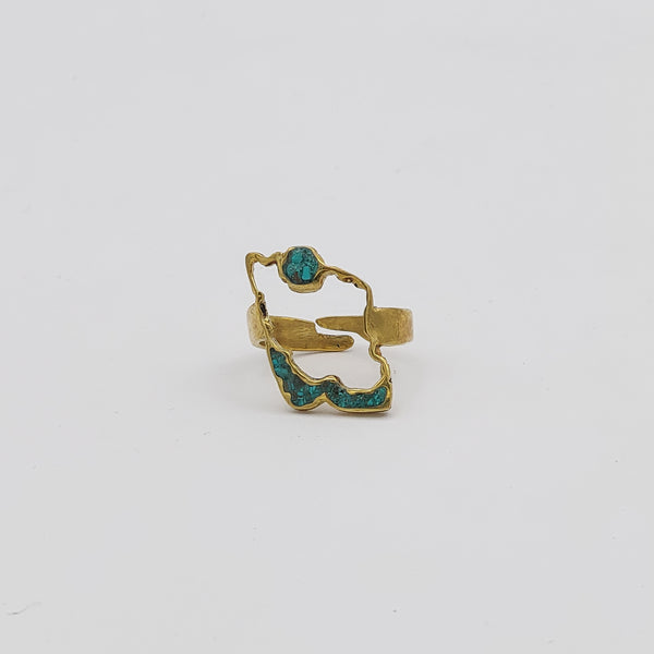 Iran Map with Crushed Turquoise Ring