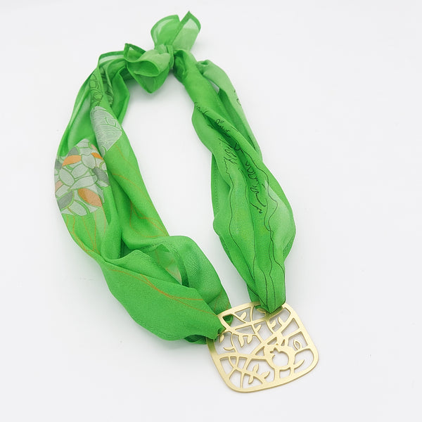 Nazbarg Square Brass & Silk Necklace