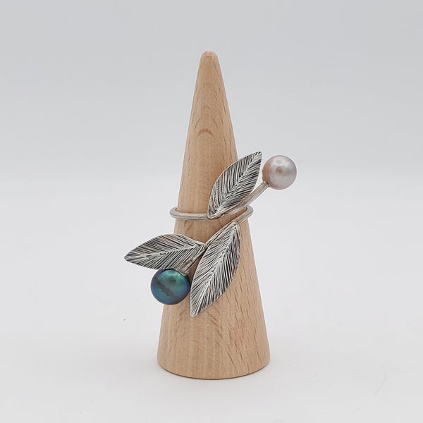 Silver Bloom Ring with Pearls