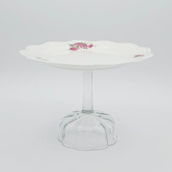 Wavy Rim Medium Golesorkhi Plate With Gold Touches & Clear Glass Stand