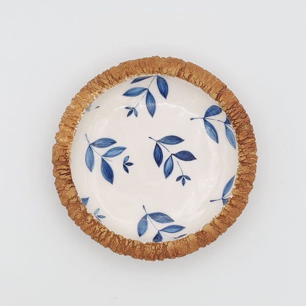 Blue Leaves Ceramic & Wood Plate