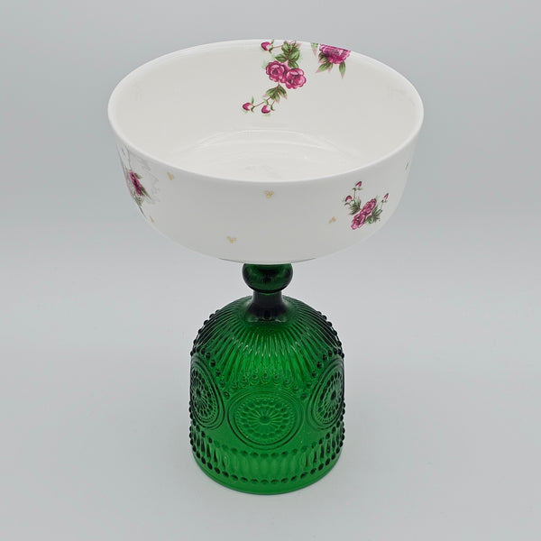 Golesorkhi Bowl With Gold Touches & Green Glass Stand