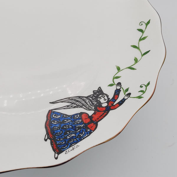 Hand Painted Persian Angel Serving Dish with Glass Stand