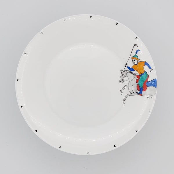 Hand Painted Chogan Serving Plate with Amber Glass Stand