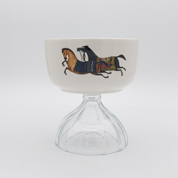 Torkaman Horses Small Bowl With Clear Glass Stand