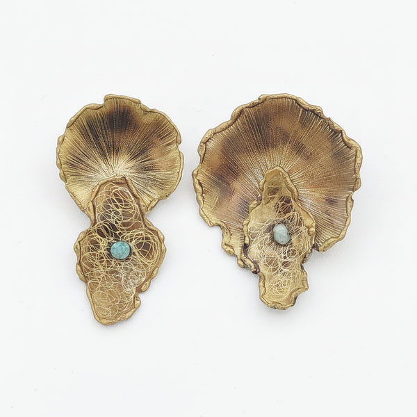 Large Bark Asymmetrical Brass Statement Earrings